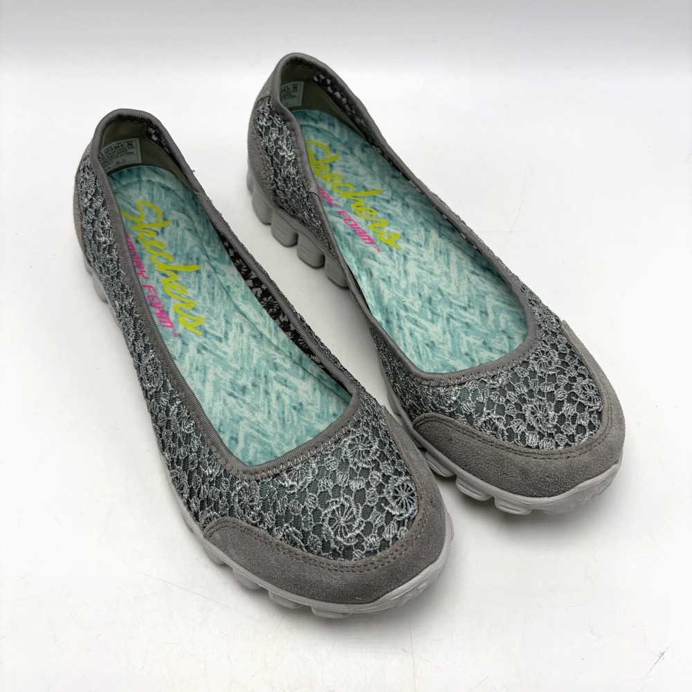 Skechers EZ Flex 2 Flighty Flats Womem 7.5 Gray Slip On Shoes Sneakerina Comfort